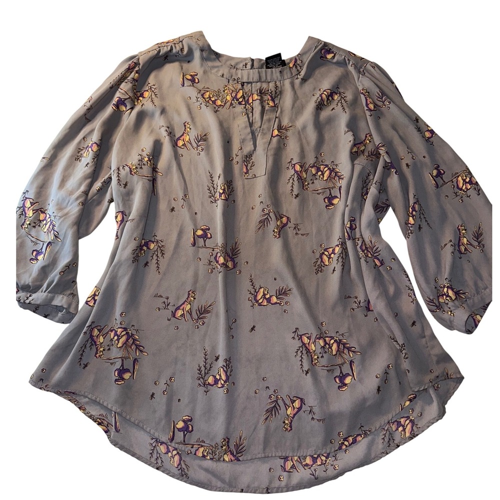 Disney Lady and the Tramp Grey Floral Print Blouse Plus Size 3 3XL 3/4 Sleeve